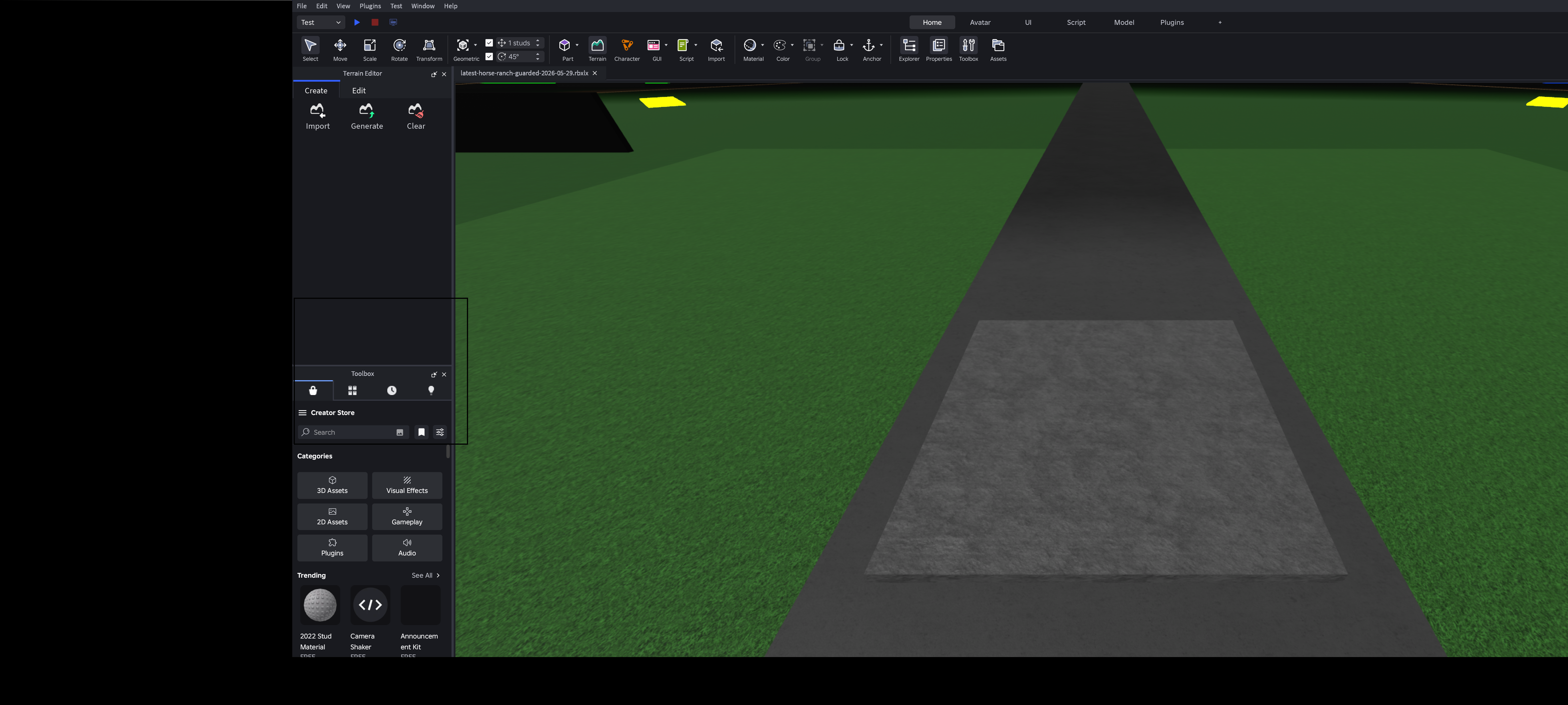 Roblox Studio desktop screenshot of the Horse Ranch championship victory lap review build